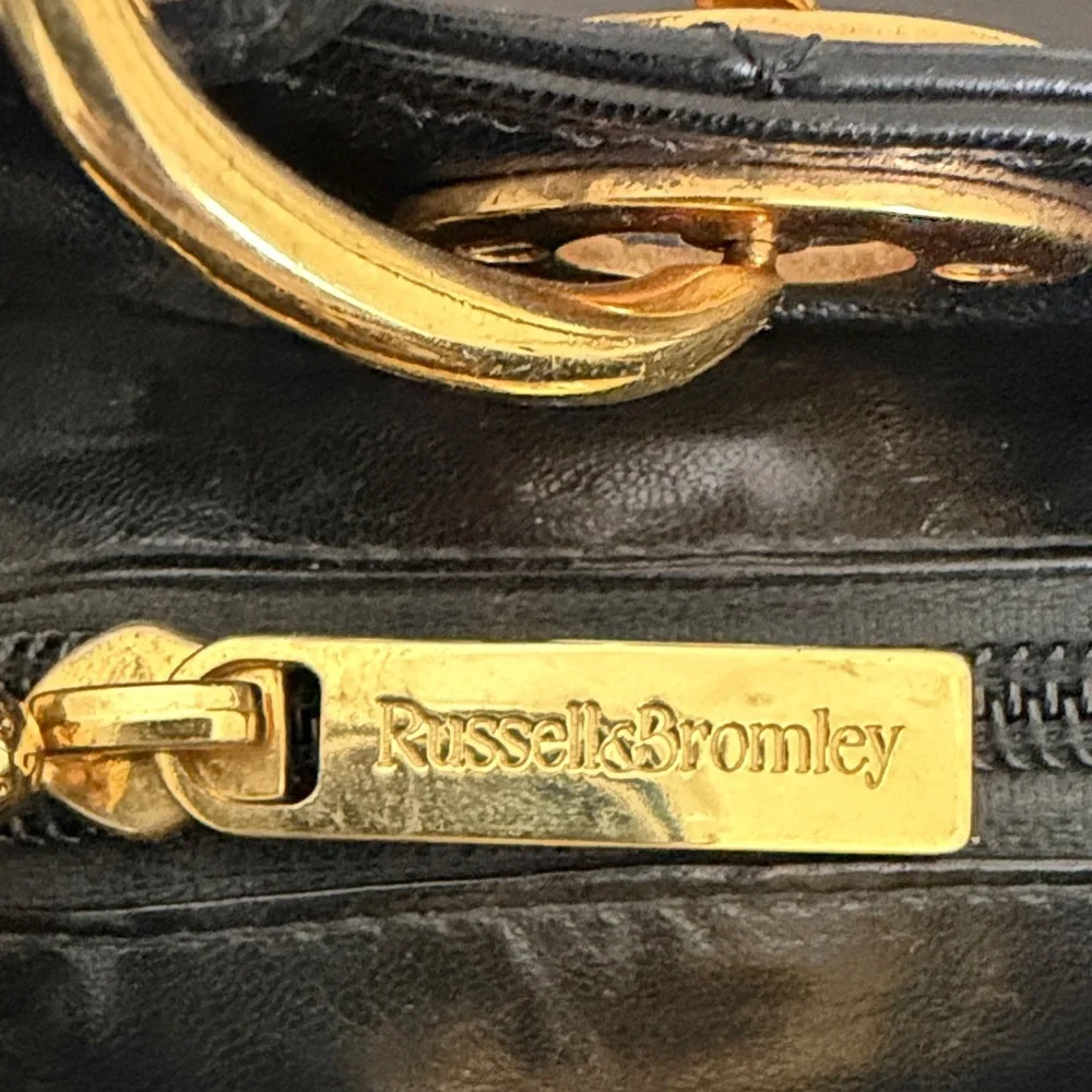 VINTAGE Russell & Bromley Black Leather Quilted Satchel with Gold Hardware. - Picture 3 of 16